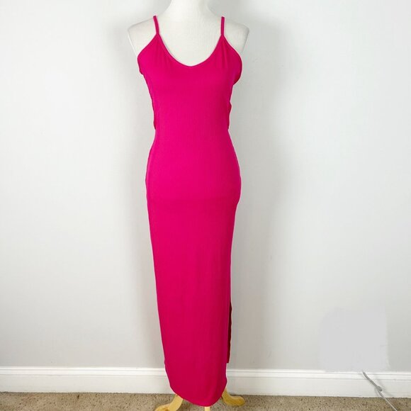 NEW Earthbound Pink Ribbed Maxi Dress Open Back Women's - Picture 1 of 4